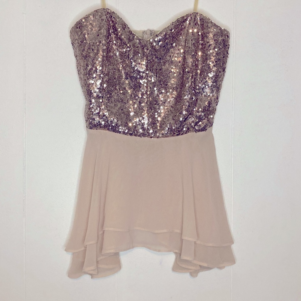 Do & Be  Bronze Sequin tube top with chiffon bottom two tone